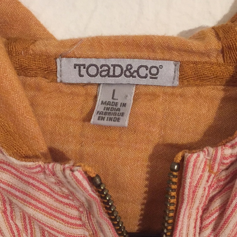 Toad&Co Pink Striped Hooded Shirt Jacket with Mustard Trim - Picture 6 of 12